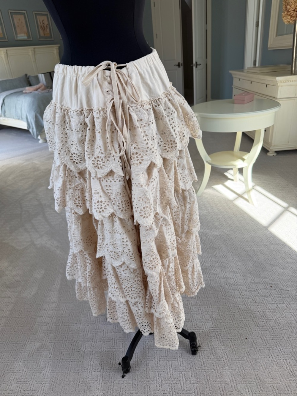 Magnolia Pearl Scalloped Tiered Eyelet Maxi Skirt in Cream - Picture 2 of 4